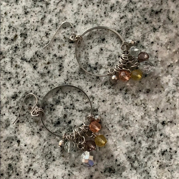 Silver Circle Earrings with Dangling Beads - Picture 3 of 6